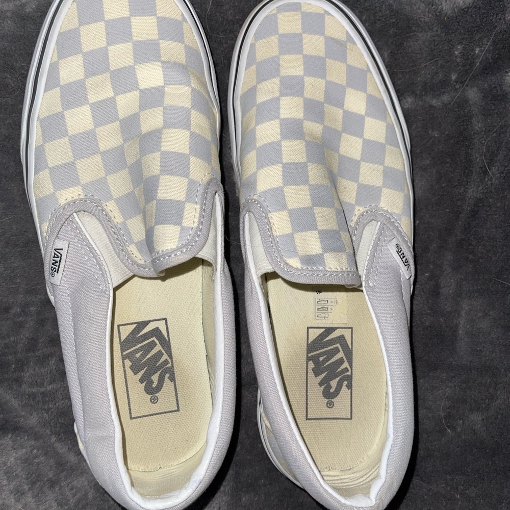 Vans Grey and White Checkerboard Slip Ons